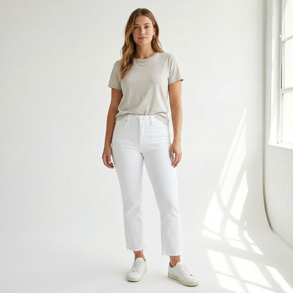 Joe’s Jeans White Flawless Honey Hi Rise Curvy Cropped Boot Raw Hem Jeans - 27